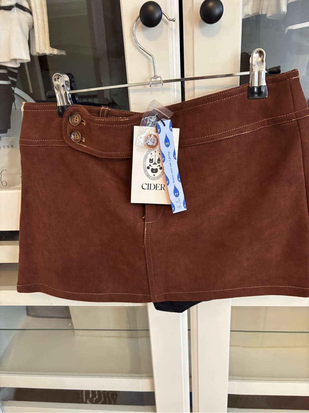 Cider Brown Suede Low-Rise A-Line Mini Skirt